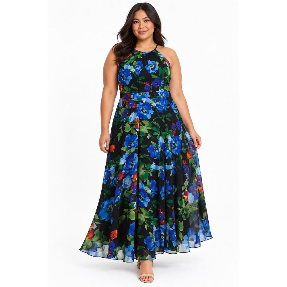 NEW BETSY & ADAM Dress 18W Long Formal Maxi Gown Floral Garden Colorful Event